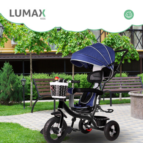 Coche Triciclo a Pedal C/Guía y Capota giratorio 360 - Azul Azul