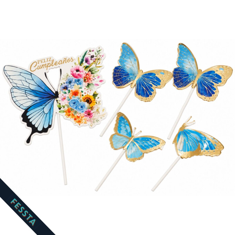 Topper Feliz Cumple Mariposa Azul