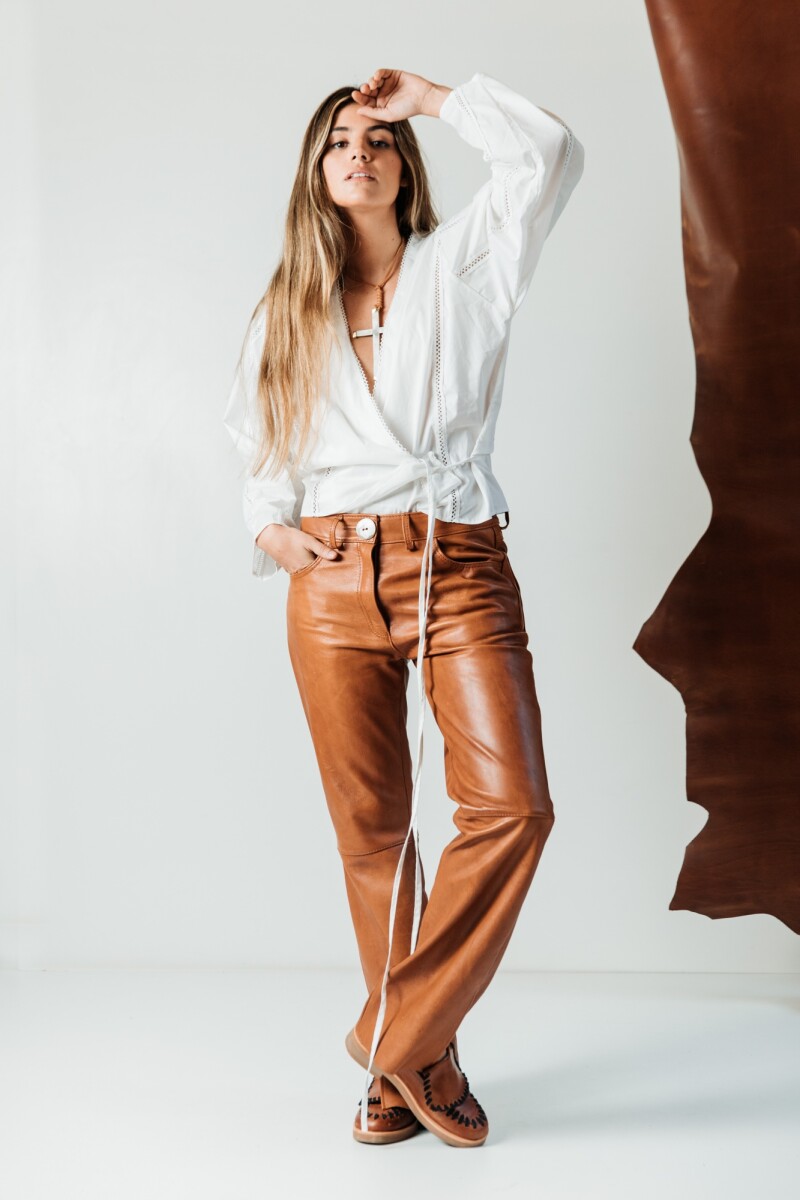 Leather jeans Camel