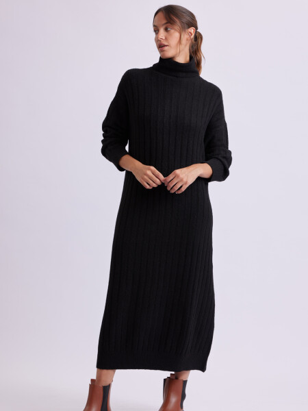 Vestido punto canalé Negro