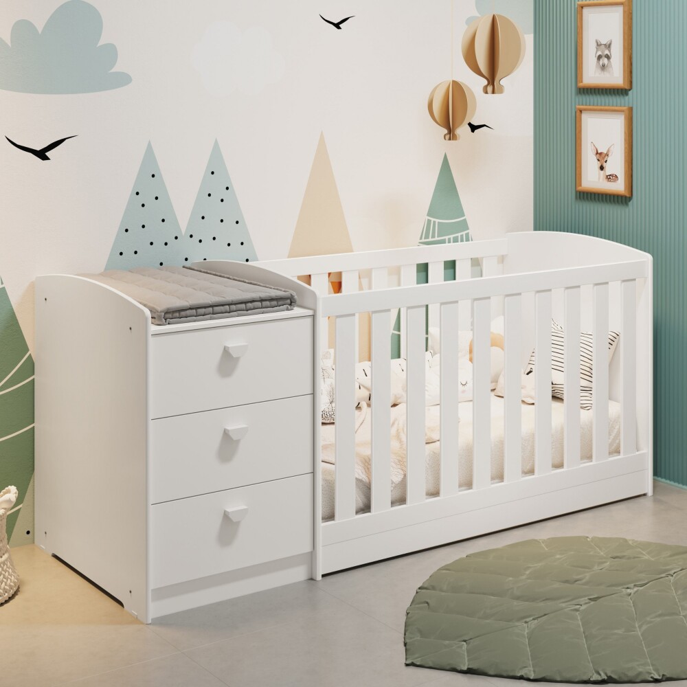 Cuna Convertible con Comoda Integrada 3 Cajones - Atlanta Blanco