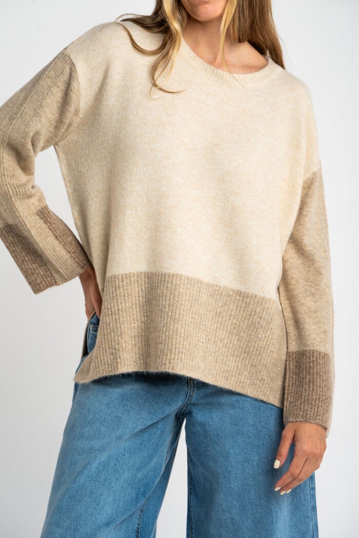 Sweater Combinado Beige Melange