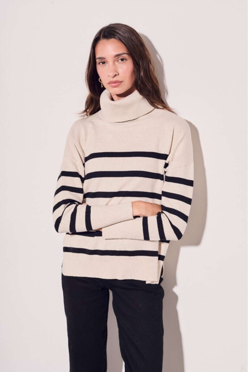 Polera Rayada - Beige Melange 