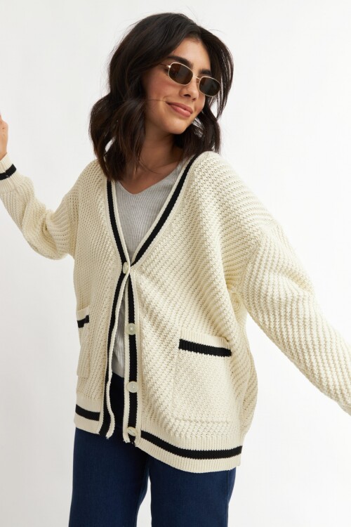 Cardigan con detalles en contraste BLANCO