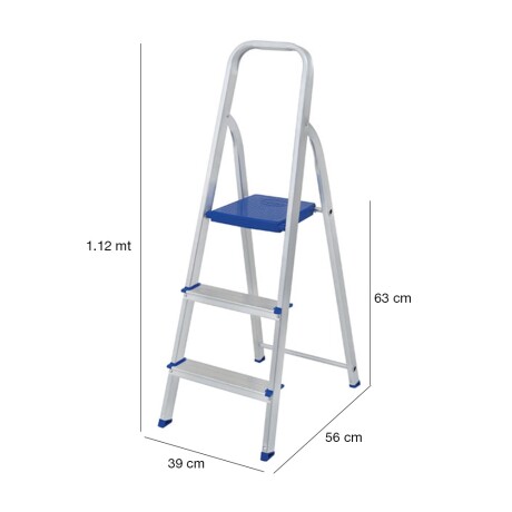 Escalera en Aluminio de 3 Escalones Plegable Mor Plateado