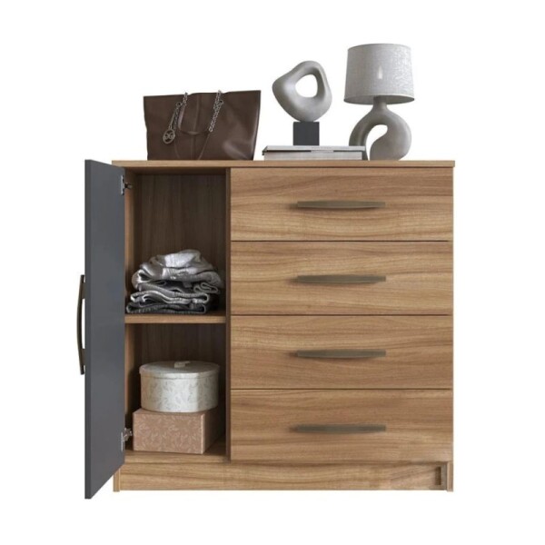 COMODA 1 PUERTA 4 CAJONES - GRAFITO/NOGAL COMODA 1 PUERTA 4 CAJONES - GRAFITO/NOGAL