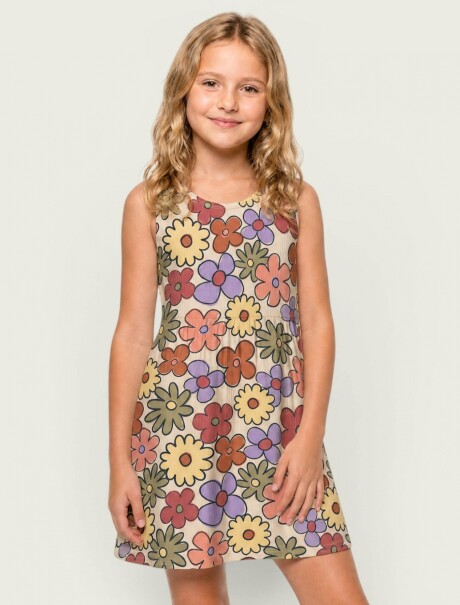 VESTIDO DE NIÑA SIN MANGAS ESTAMPADO MULTICOLOR