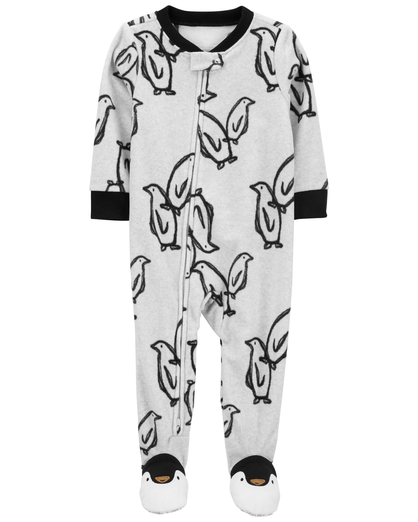 Pijama una pieza de micropolar con pie, diseño pingüino Sin color