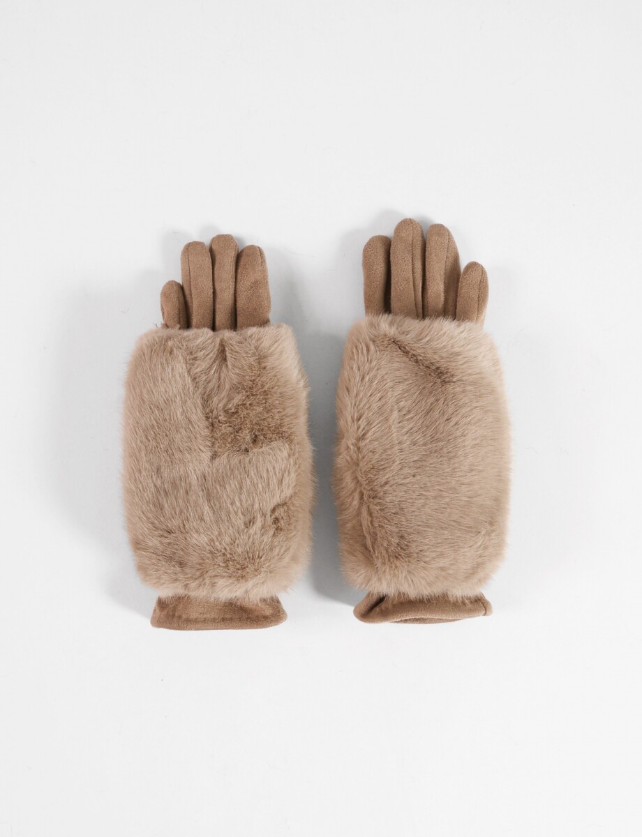 Guantes de suede con miton de pelo removible - beige 