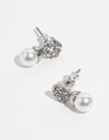 Aros Colgantes Cortos Perla Aros Con Strass Y Perla - Plateado Rodio