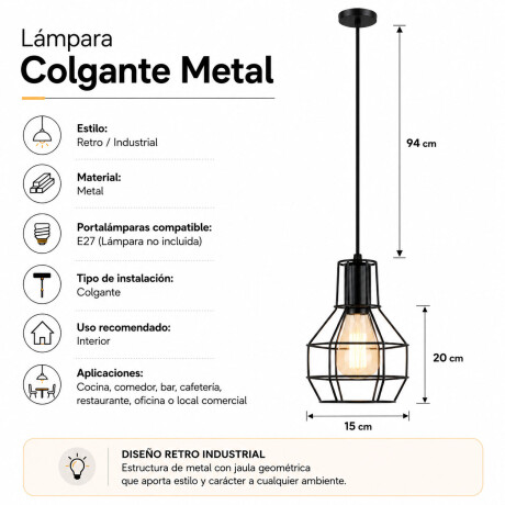 Pack x2 Lamparas Colgante Metal E27 Diseño Industrial Negro