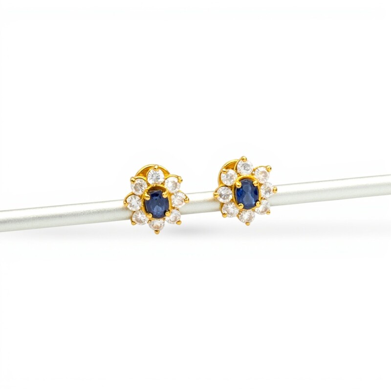 Caravanas Flor Zafiro de oro- Oro bajo - Zafiro y Zirconia- CA8052 conpiedra