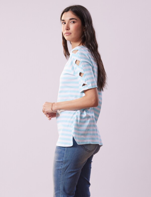 Remera Algodon Lineas VERDE AGUA/MULTI