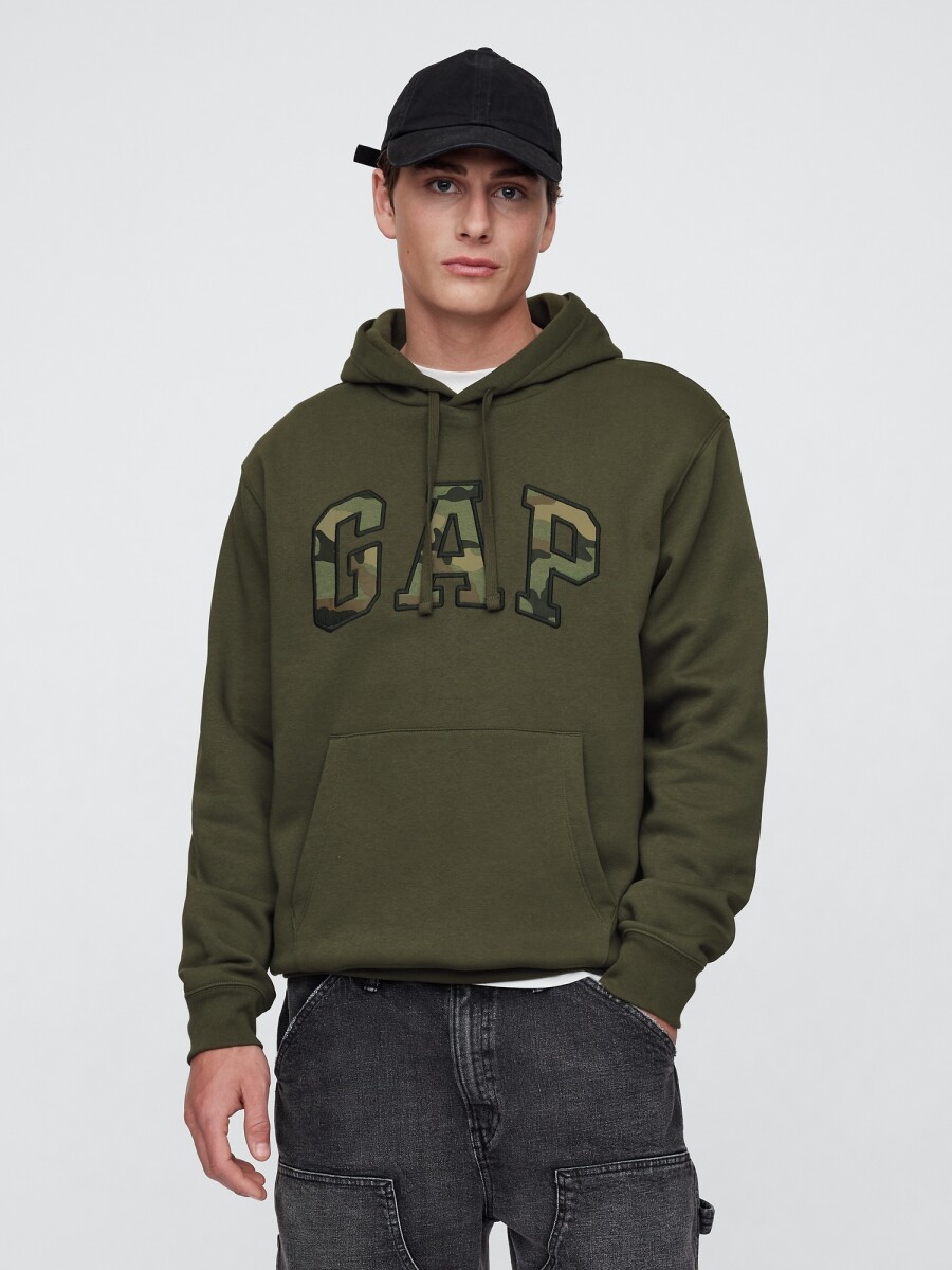 Buzo Canguro Logo Gap Camo Hombre - Black Moss 