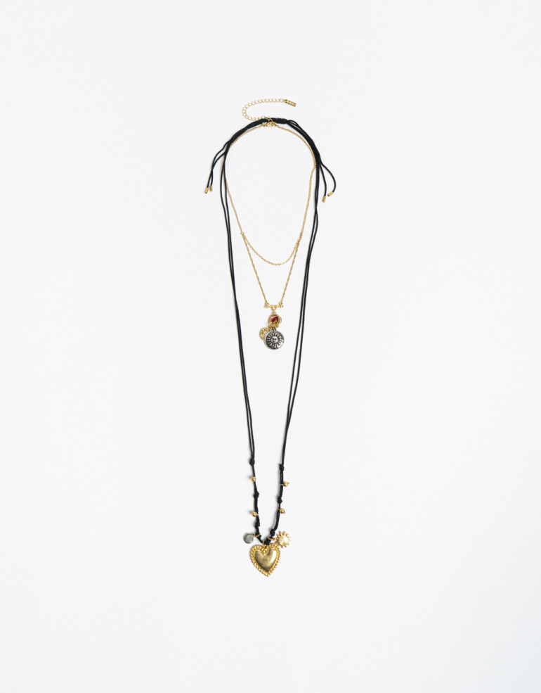 Collares Largos Metal Set Collares Monedas Y Corazón - Dorado Oro Amarillo