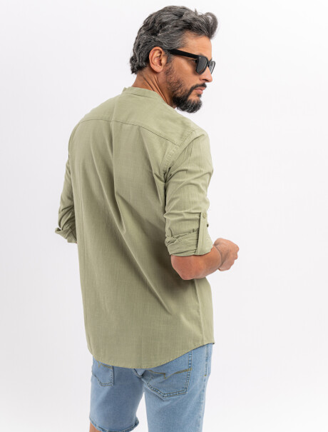Camisa m/l efecto lino oliva