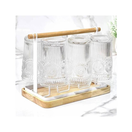 Escurre Vasos Metal Mgo Madera 26X13X19Cm Blanco.