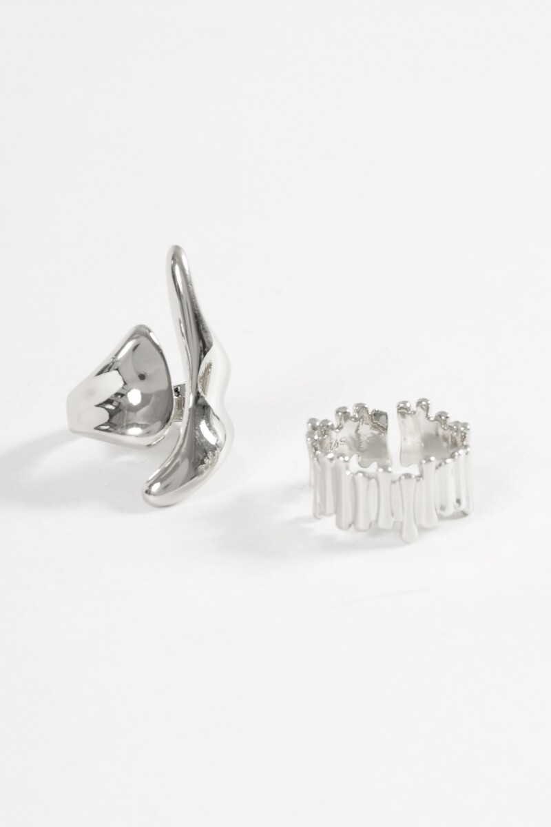 Set de anillos irregulares plateado