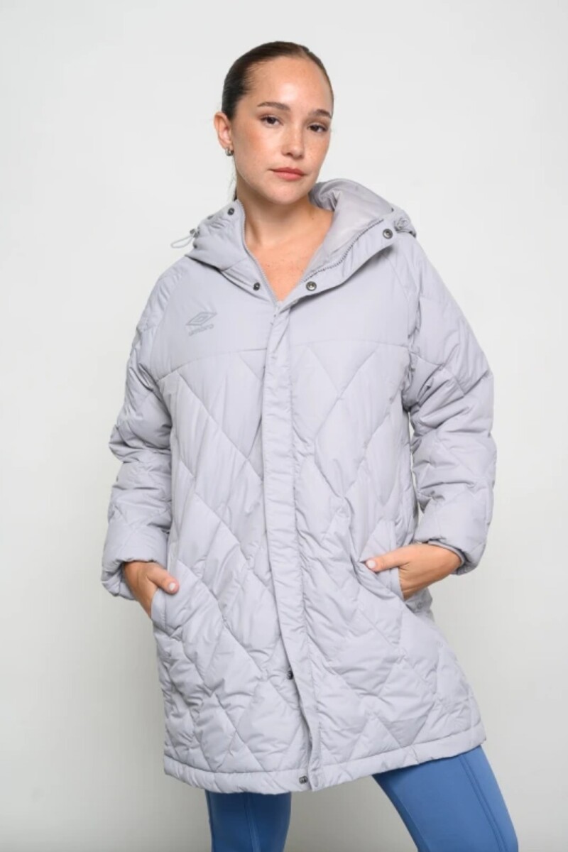 Campera puffy umbro capitoneada larga con capucha Gris