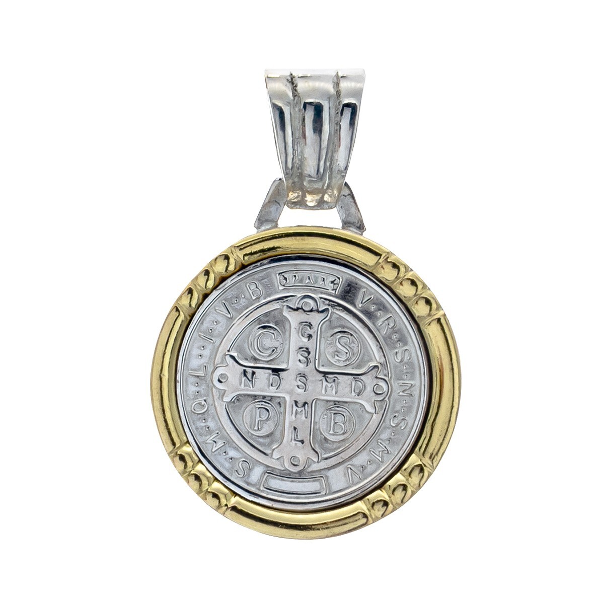 Medalla religiosa de plata 925 y double en oro 18 ktes, SAN BENITO. 