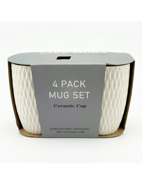 SET X4 TAZAS DISEÑO DIAMANTE 360ML 8.5X10.5CM BCO SET X4 TAZAS DISEÑO DIAMANTE 360ML 8.5X10.5CM BCO