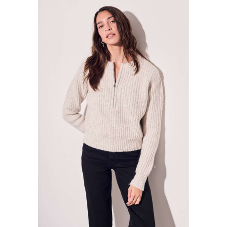 Sweater Medio Cierre Beige Melange