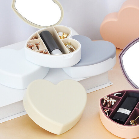Joyero con espejo en forma de corazon - 10x9x3cm Beige