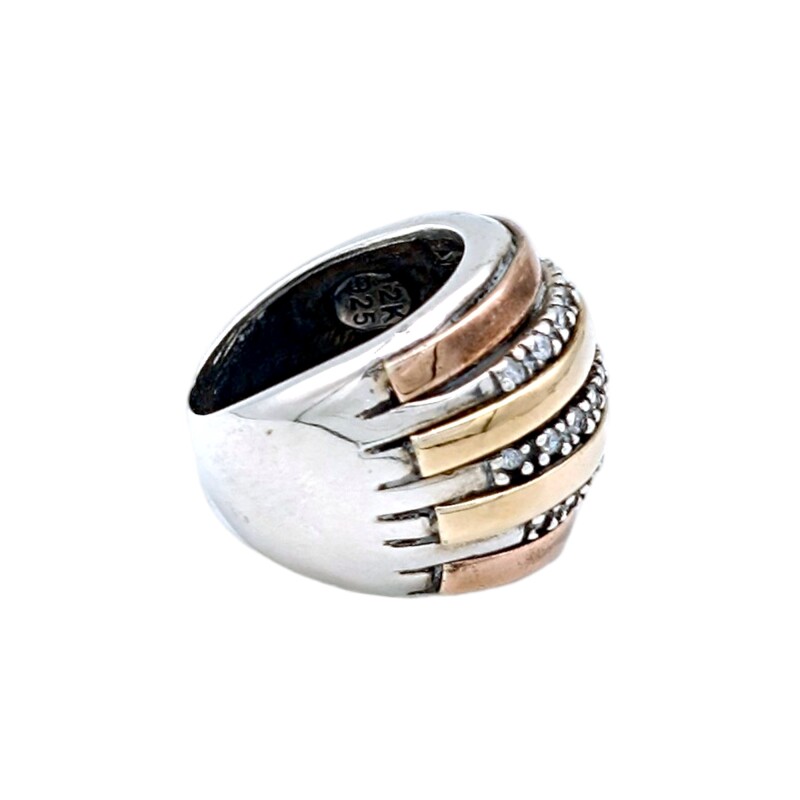 Anillo Tiras-Plata y Oro-Piedra Zirconia-AN5075 conpiedra