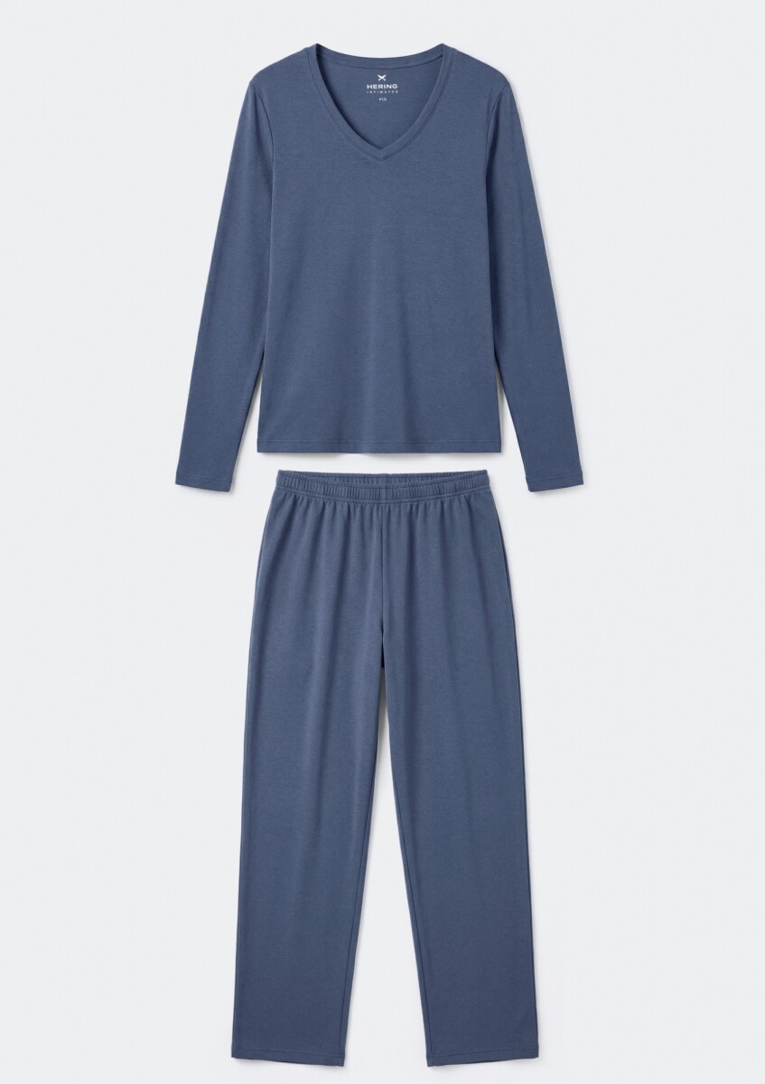 PIJAMA DE ALGODÓN CON PANTALÓN LARGO - AZUL 