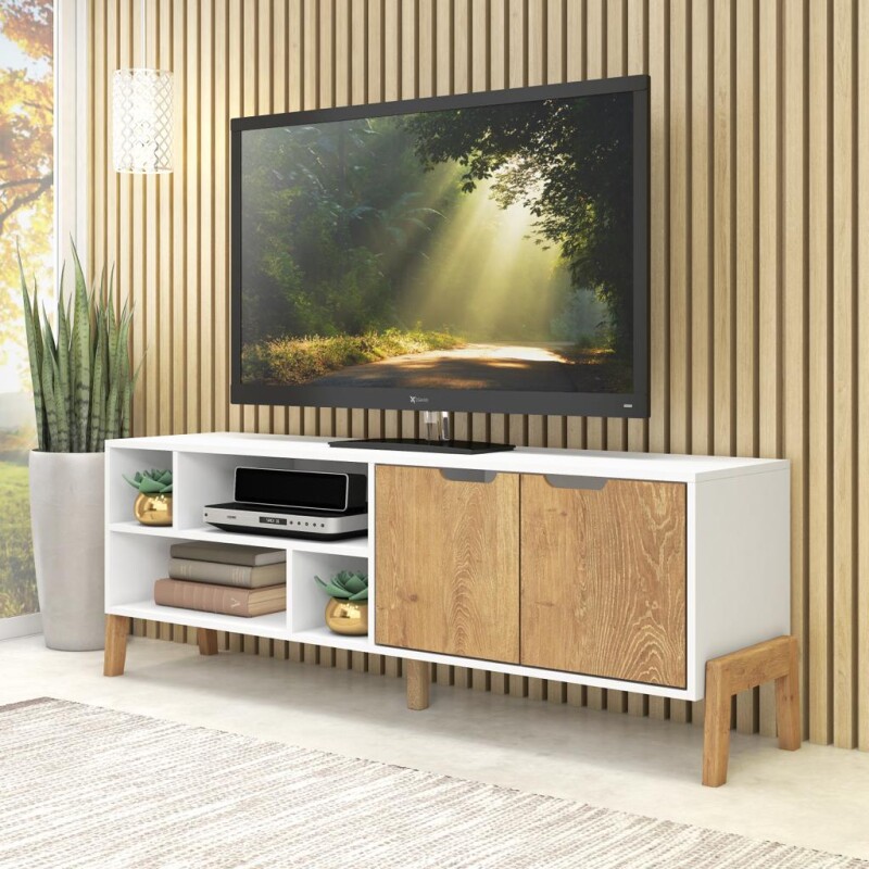 Rack mueble para televisión combinado con madera blanco wood - 1603BLANCOWOOD Rack mueble para televisión combinado con madera blanco wood - 1603BLANCOWOOD
