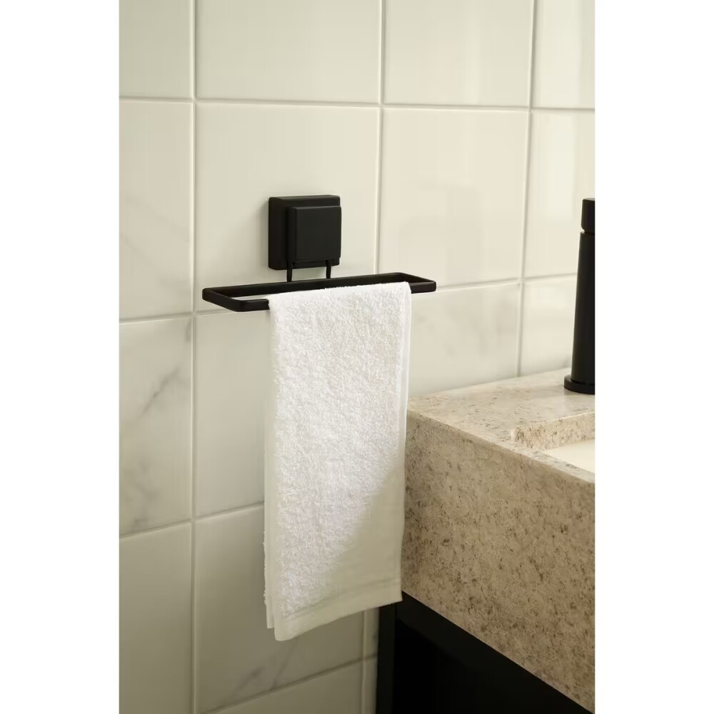 TOALLERO CON VENTOSA CUADRADA NEGRO MATE Toallero Con Ventosa Cuadrada Negro Mate