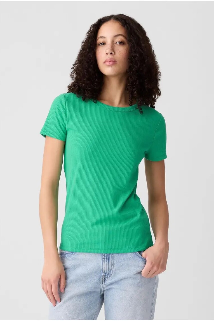 Remera Rib Manga Corta Mujer Simply Green 17-5936