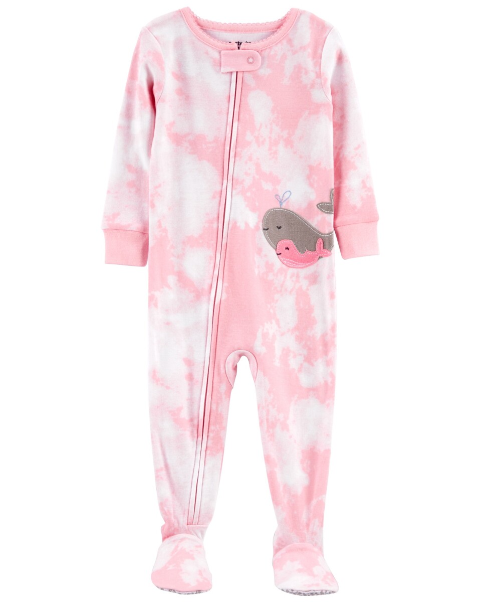 Pijama una pieza de algodón con pie estampa ballenas. Talles 12-24M 
