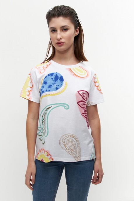 Remera escote base estampada blanco