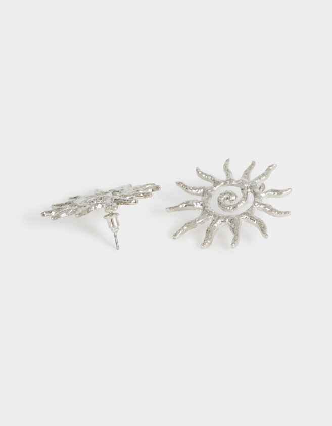 Aros Colgantes Cortos Soles Aro Espiral Con Sol - Plateado