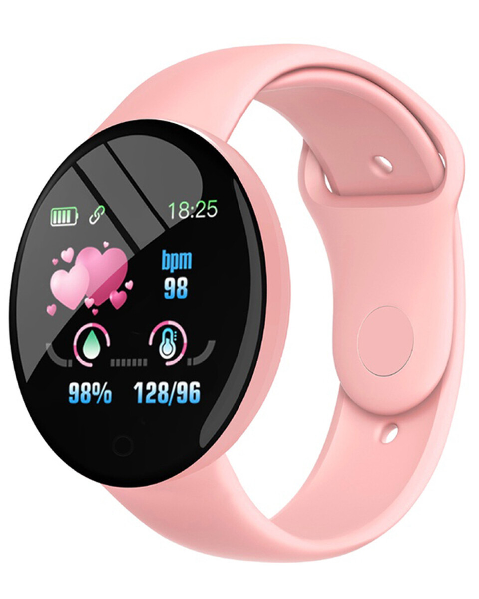 Reloj Smartwatch circular con malla en silicona - Rosa 