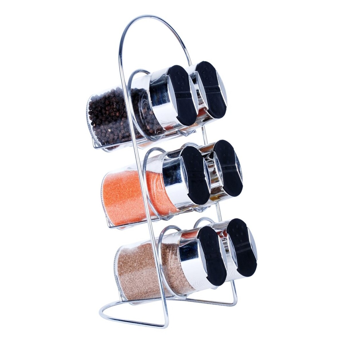 SET DE ESPECIEROS EN VIDRIO CON BASE MATÁLICA 6 PCS 110ML 20X20X15.5CM 