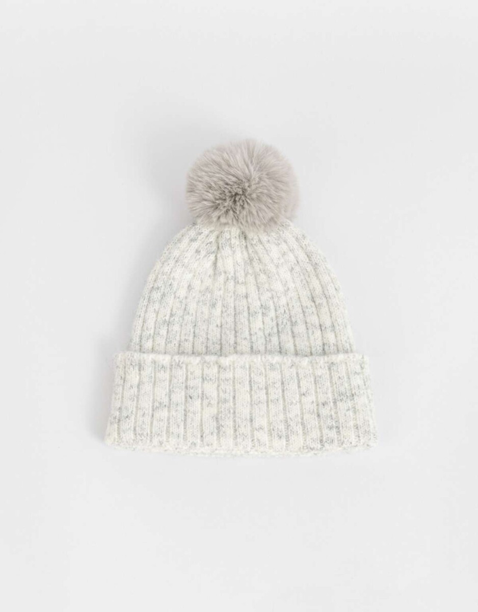 Gorro Tejido Con Pompón - Blanco Crudo 