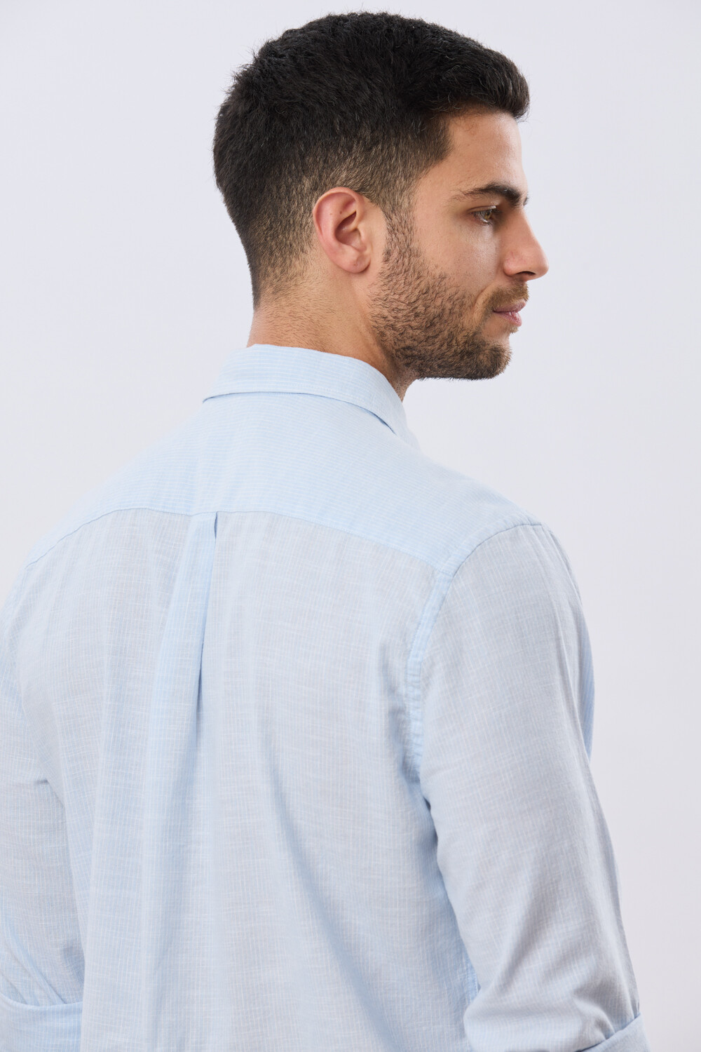 CAMISA RAYADA DE LINO Celeste