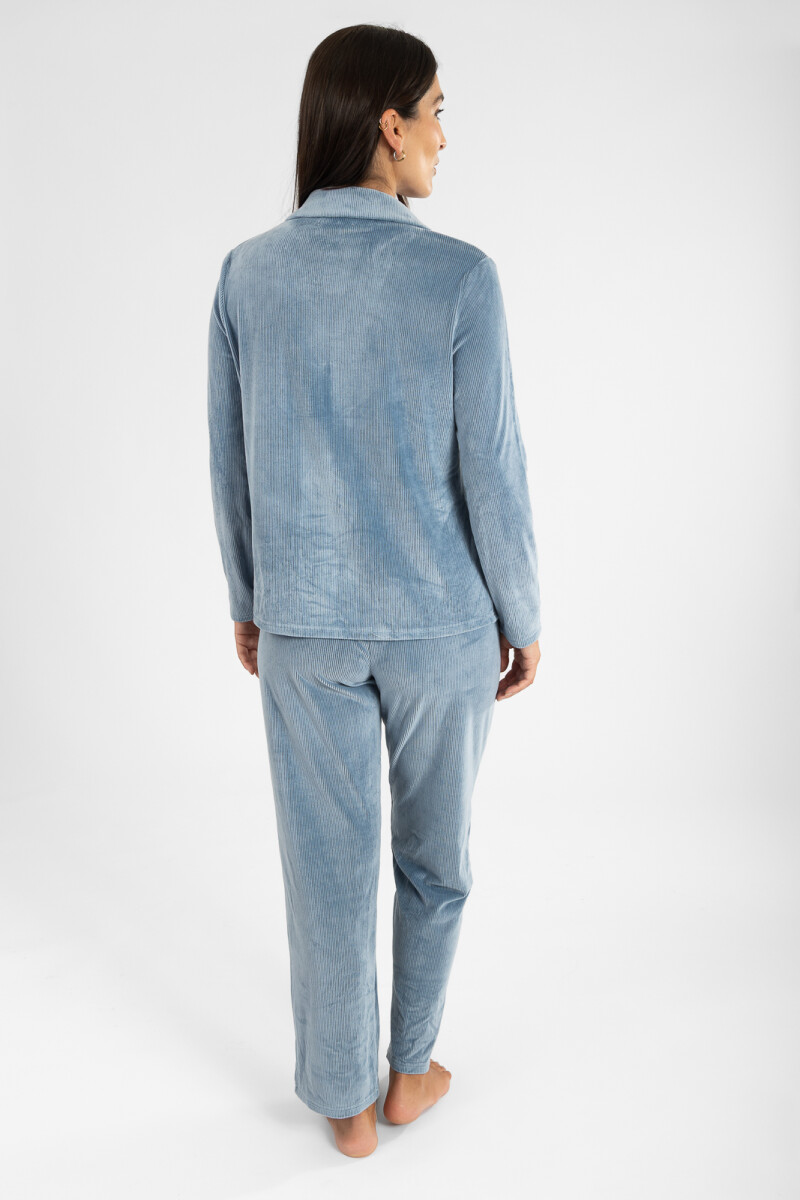 Pijama americano ribb velour Azul acero