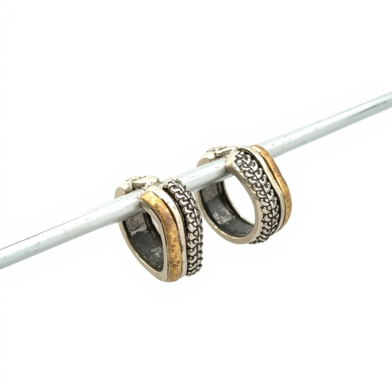 Caravanas Aros torneados doble-Plata y oro-Zirconia-CA5143 conpiedra