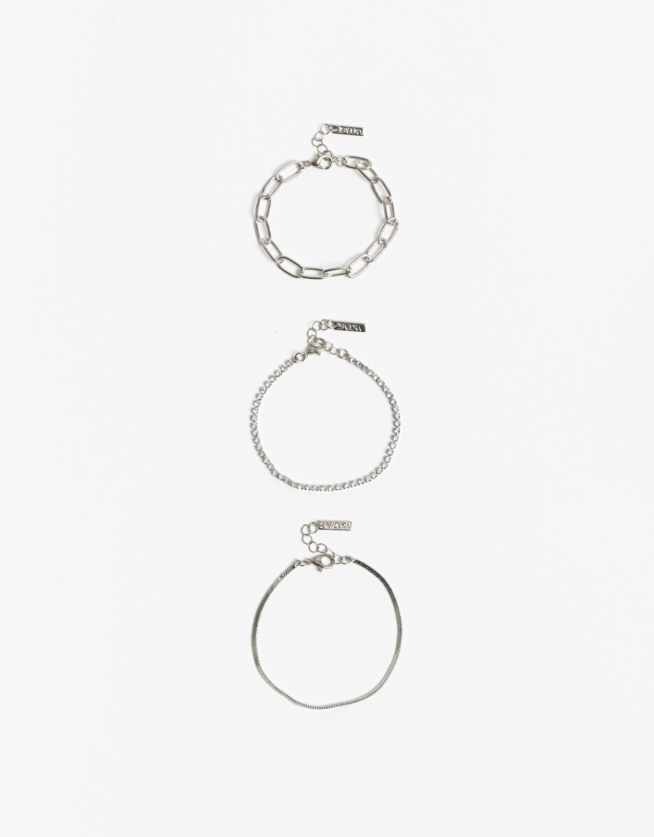 Set Pulseras Metal Y Strass 