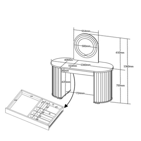ESCRITORIO TOCADOR C/LUZ MDF MARRON VANITY