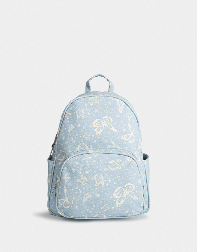 Mochilas Urbanas Estampados Mochila Cuerina Mariposas - Azul Celeste