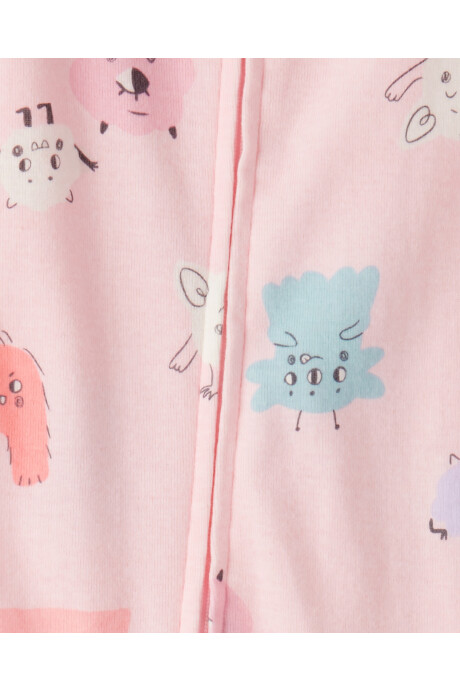 Pijama una pieza de algodón, con pie, rosado, diseño monstruos Sin color