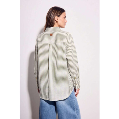 Camisa Rayada Con Lino Oliva