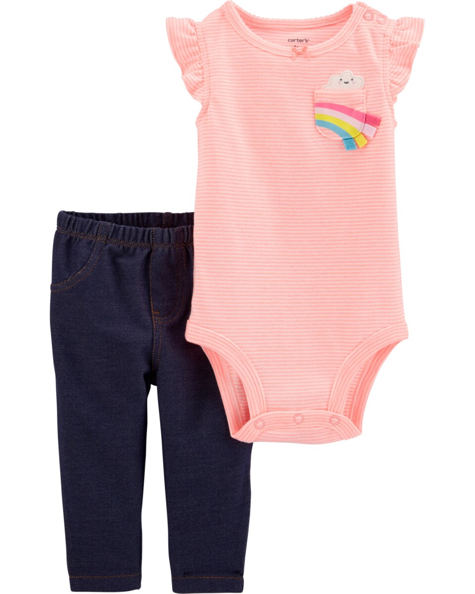 Set dos piezas body manga corta y leggings de jean 