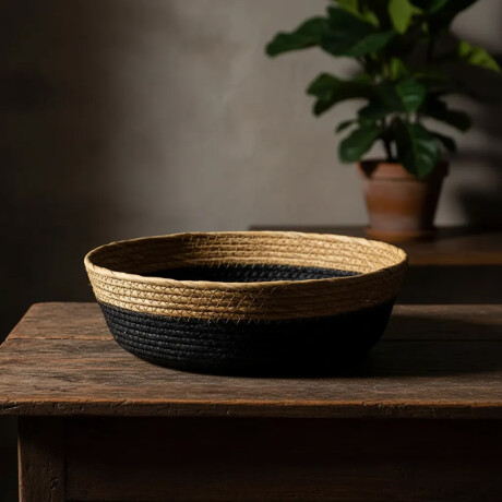 Cesto Canasto de Fibra Natural Paramount Decoración Ø30x9Cm Negro