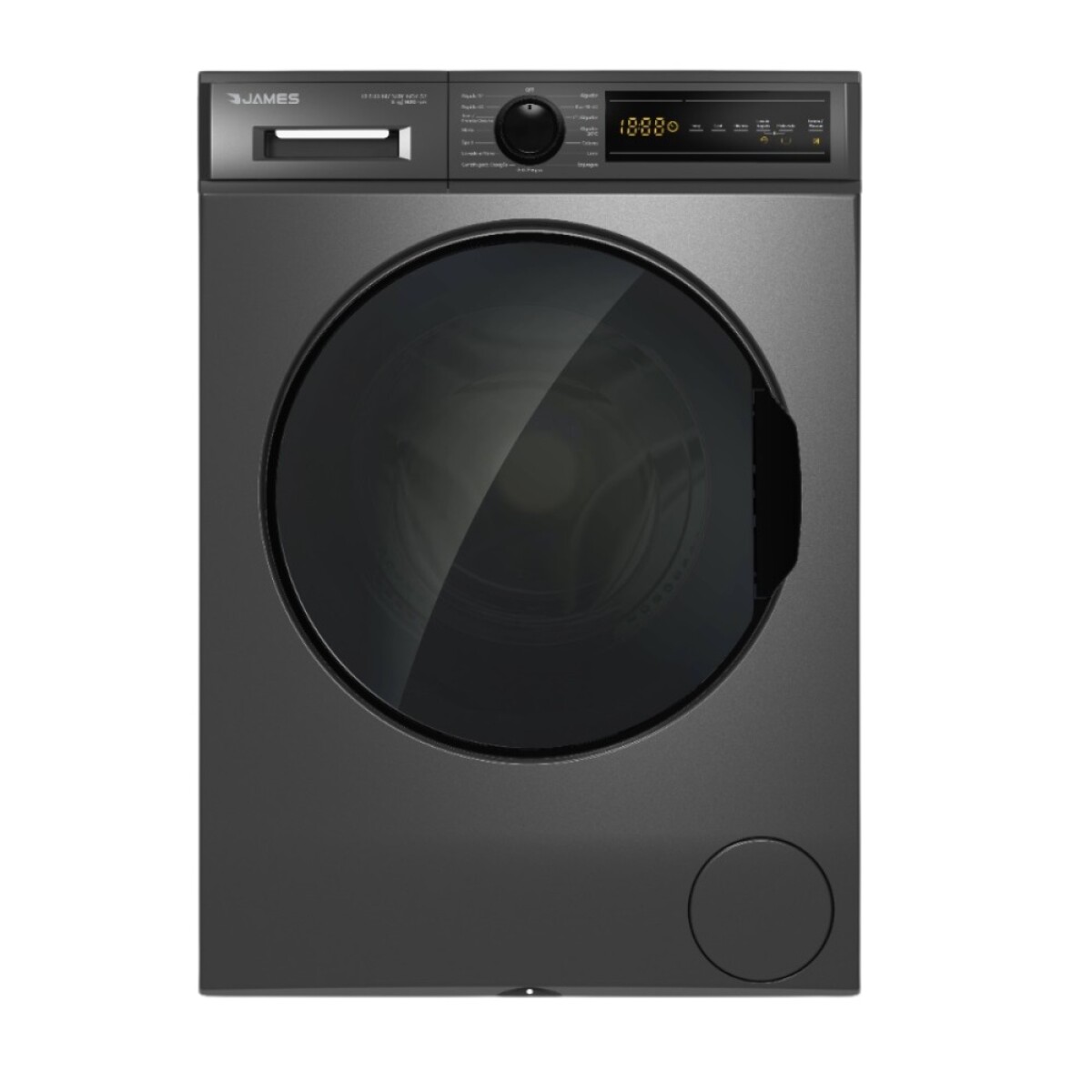 Lavarropas 8 kg carga frontal James LR 8140 Dark Inox Inverter 