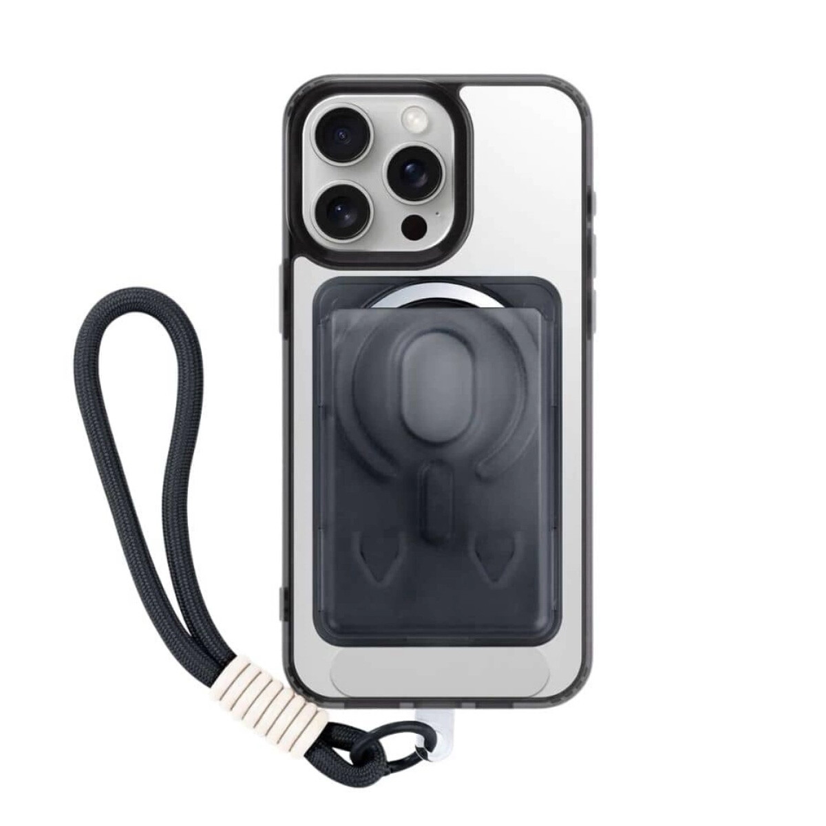 Estuche TPU Para iPhone 17 Negro con Correa y Tarjetero 